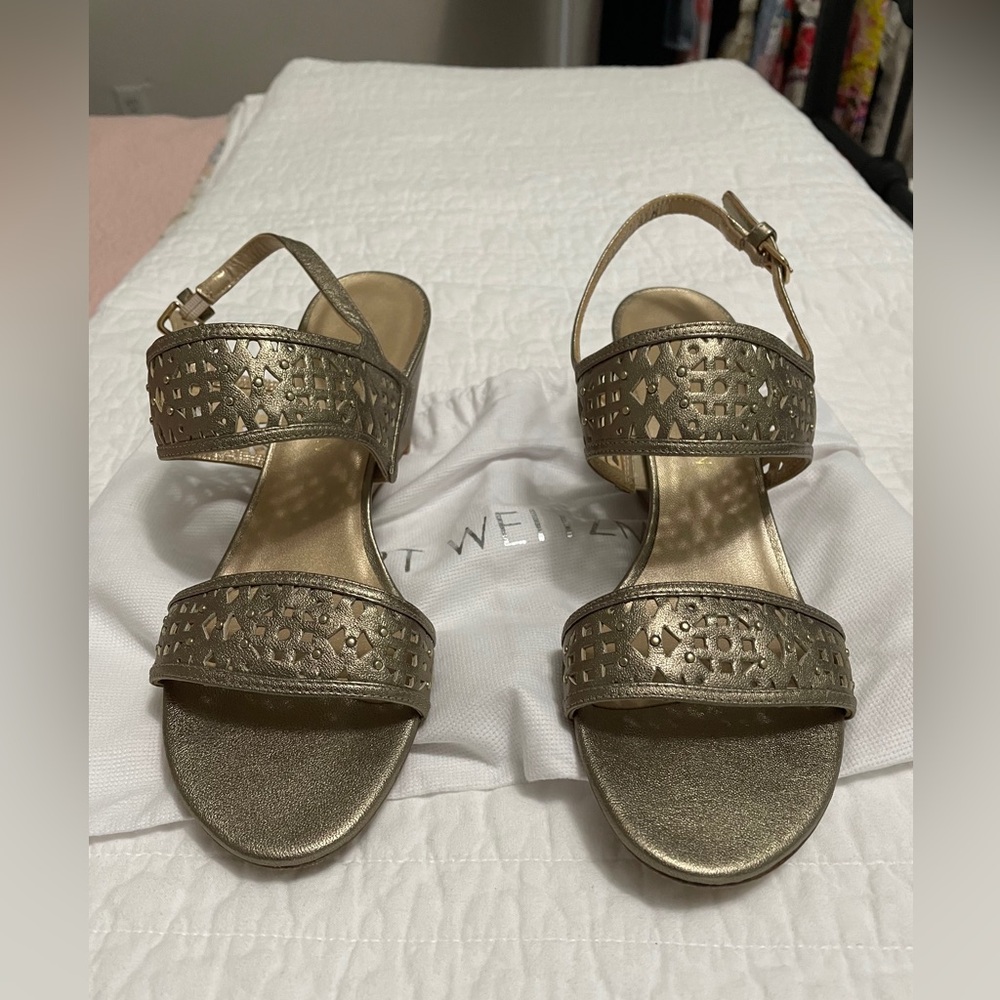 Stuart Weitzman Metallic Gold Platform Sandals
